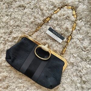 Rare Gucci lizard-trimmed Shoulder Bag with Gold Chain and Ring Clasp